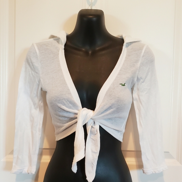 Hollister Tops - Cropped Lightweight Tie Front Hoodie